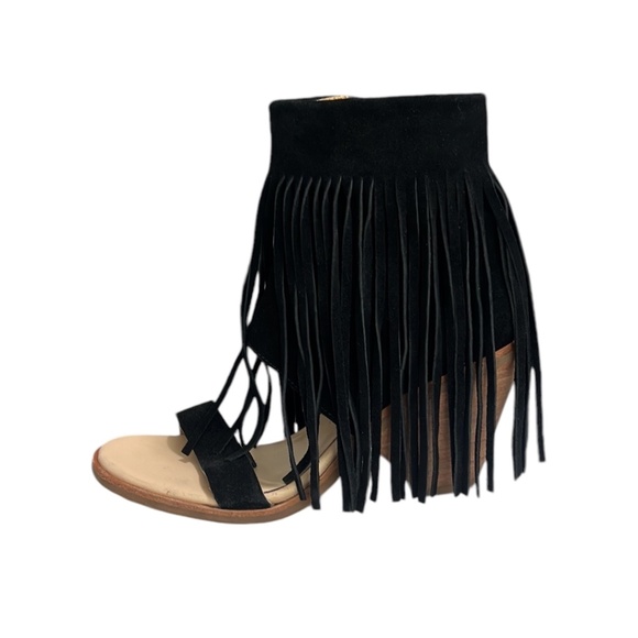 Koolaburra Piaz II Boho Fringe Suede Cut Cuff Heeled Sandals Size 9 - Picture 6 of 11